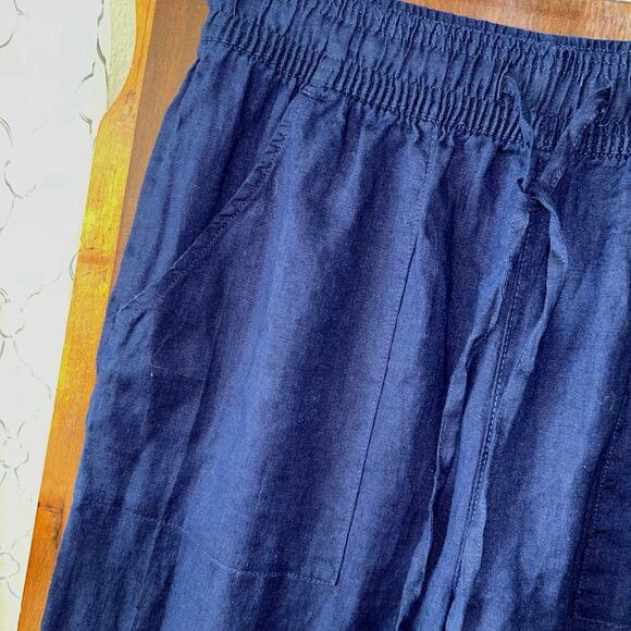 Sigrid Olsen Pants Womens Small Navy Blue Linen Taper Leg Coastal - Picture 3 of 9